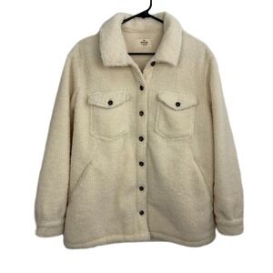 Marine Layer Eden Faux Shearling Overshirt Womens Medium Cream Button Up Outdoor